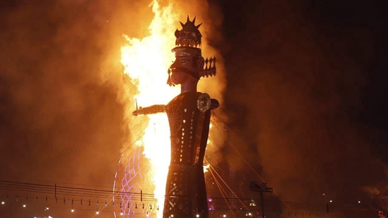 Visual of Ravana's effigy on fire in Delhi's Lav Kush Ramleela.