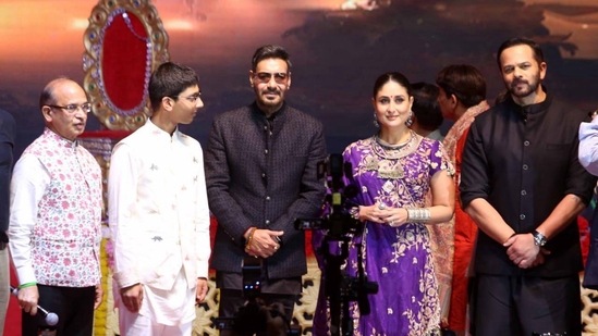On Saturday, Ajay Devgn, Kareena Kapoor and Rohit Shetty joined Dussehra festivities in Delhi.