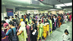 Long queues of patients waiting outside the registration counter of the gynaecology department of the Postgraduate Institute of Medical Education and Research, Chandigarh, on Monday. (HT Photo) Long queues of patients waiting outside the registration counter of the gynaecology department of the Postgraduate Institute of Medical Education and Research, Chandigarh, on Monday. (HT Photo)