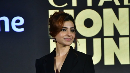 Samantha Ruth Prabhu opted for a stylish all-black ensemble featuring a blazer and skirt set. The actor plays a spy in the series directed by Raj & DK.