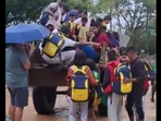 In the video, the school students are stuffed inside a tractor and dropped off at their homes after the school bus breaks down. In the video, the school students are stuffed inside a tractor and dropped off at their homes after the school bus breaks down.