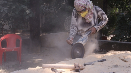 Sculptor Avni Patel at work during the Shail Utsav camp underway at Dr APJ Abdul Kalam Technical University (AKTU), Lucknow