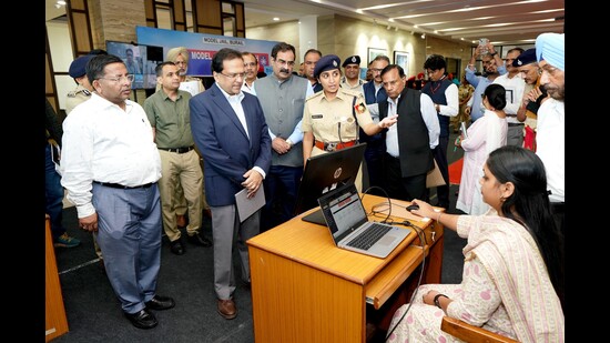 UT adviser Rajeev Verma and other senior officers of Chandigarh administration were present at the event. The UT administration revealed the progress report of the 30 flagship schemes implemented in Chandigarh. (HT Photo)