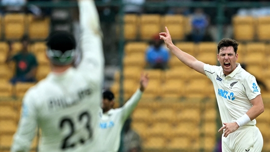 New Zealand's victory is pretty much rooted in what they did to India in the first innings. Fast bowlers Matt Henry and Will O'Rourke took nine wickets between them as India were all out for a record low score of 46. Henry, a familiar name to Indians due to his performance in the semi-final of the 2019 World Cup, finished the innings with figures of 5/15 in 13.2 overs.(AFP)