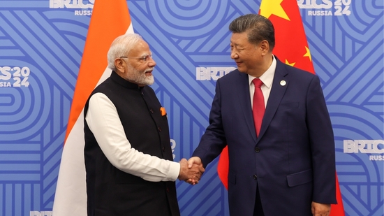 PM Narendra Modi meets with Chinese President Xi Jinping in Russia's Kazan.