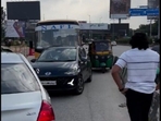A stream of vehicles was found travelling on the wrong route at the busy Hebbal flyover, blocking the traffic. A stream of vehicles was found travelling on the wrong route at the busy Hebbal flyover, blocking the traffic.