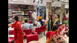 Diwali shopping begins: Shoppers crowd a textile store in Bhootnath market on Friday (HT) Diwali shopping begins: Shoppers crowd a textile store in Bhootnath market on Friday (HT)