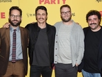 Paul Rudd, James Franco, Seth Rogen and David Krumholtz attend the premiere of Sausage Party at Sunshine Landmark. The film is about a group of sausages who wage war against humans for eating them. (AFP) Paul Rudd, James Franco, Seth Rogen and David Krumholtz attend the premiere of Sausage Party at Sunshine Landmark. The film is about a group of sausages who wage war against humans for eating them. (AFP)