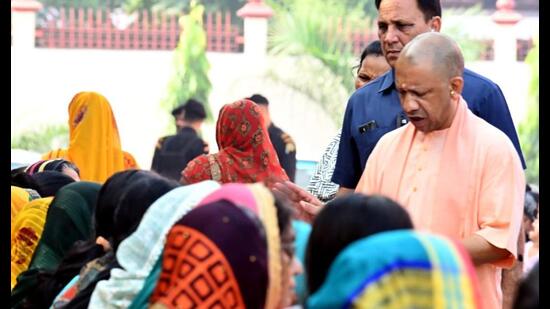 UP CM Yogi Adityanath at a Janata Darshan event in Gorakhpur on Sunday. (HT photo) UP CM Yogi Adityanath at a Janata Darshan event in Gorakhpur on Sunday. (HT photo)
