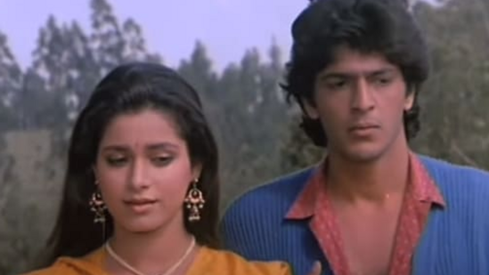 Chunky Panday and Neelam Kothari in a still from Aag Hi Aag.