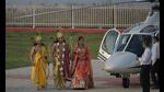 Artistes playing Ramayan characters arrive in a helicopter symbolising ‘Pushpak Viman’. (Deepak Gupta/HT Photo) Artistes playing Ramayan characters arrive in a helicopter symbolising ‘Pushpak Viman’. (Deepak Gupta/HT Photo)