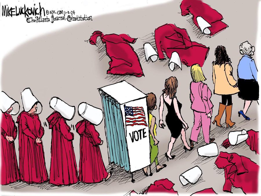 Canadian author Margaret Atwood reposted this Handmaid’s Tale-themed cartoon(X @MargaretAtwood) Canadian author Margaret Atwood reposted this Handmaid’s Tale-themed cartoon(X @MargaretAtwood)