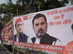 An SP poster with photographs of SP chief Akhilesh Yadav and Congress leader Rahul Gandhi in Lucknow. (HT photo) An SP poster with photographs of SP chief Akhilesh Yadav and Congress leader Rahul Gandhi in Lucknow. (HT photo)