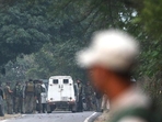 Army jawans near the site of an encounter between security forces and terrorists. (PTI photo) Army jawans near the site of an encounter between security forces and terrorists. (PTI photo)