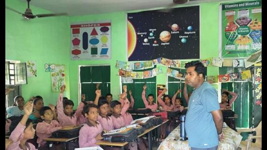 Students studying at a government primary school in Prayagraj. (HT file) Students studying at a government primary school in Prayagraj. (HT file)