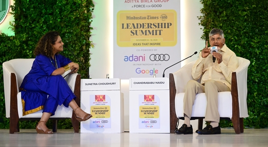 Andhra Pradesh chief minister Chandrababu Naidu interacts with HT's national political editor Sunetra Choudhury on Day 3 of the Hindustan Times Leadership Summit 2024 on Saturday. Andhra Pradesh chief minister Chandrababu Naidu interacts with HT's national political editor Sunetra Choudhury on Day 3 of the Hindustan Times Leadership Summit 2024 on Saturday.