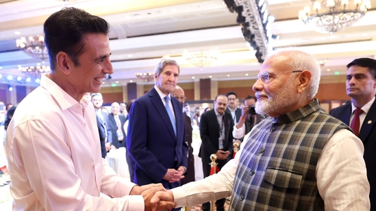 In a video, PM Modi was seen sharing a candid moment with Akshay Kumar at the event, asking him “Kaise ho bhai [how are you, brother]”. (X/@akshaykumar)