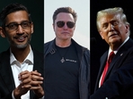 Google CEO Sundar Pichai, Elon Musk and Donald Trump. Google CEO Sundar Pichai, Elon Musk and Donald Trump.