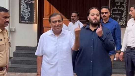Mukesh and Anant Ambani cast their votes in the Maharashtra assembly elections. Mukesh and Anant Ambani cast their votes in the Maharashtra assembly elections.