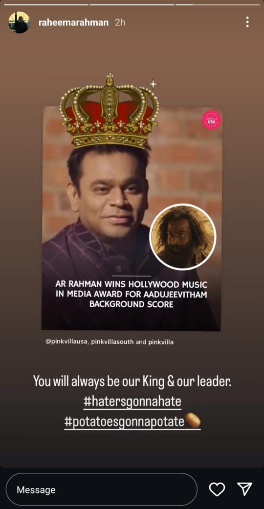 Raheema praised her father via Instagram Stories. Raheema praised her father via Instagram Stories.
