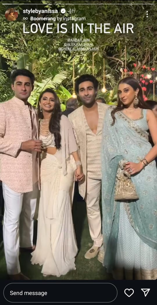 Aadar Jain and Alekha Advani in another picture from the ceremony. Aadar Jain and Alekha Advani in another picture from the ceremony.