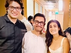 Junaid Khan, Aamir Khan, Shalini Pandey at the success party for Maharaj. Junaid Khan, Aamir Khan, Shalini Pandey at the success party for Maharaj.