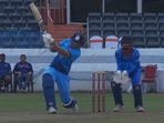 Shivam Dube hammers one down the ground(Screengrab) Shivam Dube hammers one down the ground(Screengrab)
