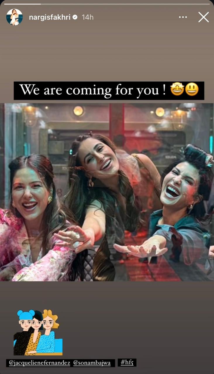 Nargis Fakhri with Jacqueliene Fernandez and Sonam Bajwa.(Instagram ) Nargis Fakhri with Jacqueliene Fernandez and Sonam Bajwa.(Instagram )