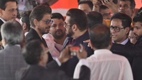 Before the ceremony, Shah Rukh Khan and Salman Khan were seen greeting each other with a hug before heading to their designated seats for the ceremony.