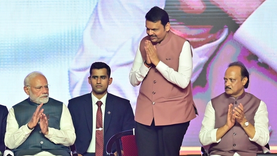 Devendra Fadnavis before taking oath as CM of Maharashtra, during the swearing ceremony at Azad Maidan, in Mumbai. (Photo by Anshuman Poyrekar/ Hindustan Times)