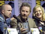 Aaron Paul, from left, Bryan Cranston and Anna Gunn attend the Breaking Bad 10th Anniversary panel on day one of Comic-Con International.(Richard Shotwell/Invision/AP) Aaron Paul, from left, Bryan Cranston and Anna Gunn attend the Breaking Bad 10th Anniversary panel on day one of Comic-Con International.(Richard Shotwell/Invision/AP)