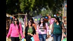 Even as the maximum temperature fell from 24.8°C on Thursday to 23.9°C on Friday, 1.5 degrees below normal, sunny weather kept smiles on the faces of visitors at Chandigarh National Crafts Mela on Friday. (Ravi Kumar/HT) Even as the maximum temperature fell from 24.8°C on Thursday to 23.9°C on Friday, 1.5 degrees below normal, sunny weather kept smiles on the faces of visitors at Chandigarh National Crafts Mela on Friday. (Ravi Kumar/HT)