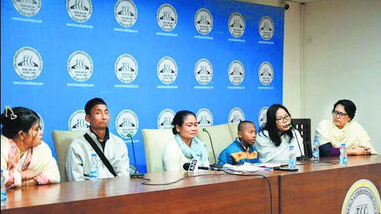 Family members of the victims addresses a press conference in New Delhi on Saturday. (HT Photo) Family members of the victims addresses a press conference in New Delhi on Saturday. (HT Photo)