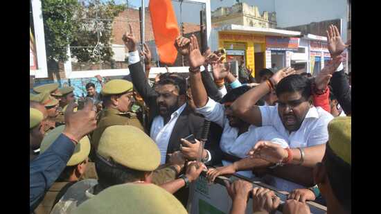On December 6, a group of “external students” reached the college gate and demanded that they should allowed entry. They were, however, prevented from entering the college. (HT File) On December 6, a group of “external students” reached the college gate and demanded that they should allowed entry. They were, however, prevented from entering the college. (HT File)