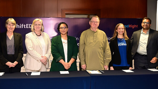 L-R - Representation from Brandeis International Business School, City University of New York, University of North Carolina at Charlotte, University of San Diego, MPower (lending partner) and Sasidhar Sista, Co-founder, GradRight L-R - Representation from Brandeis International Business School, City University of New York, University of North Carolina at Charlotte, University of San Diego, MPower (lending partner) and Sasidhar Sista, Co-founder, GradRight