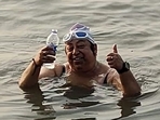 Meenakshi Pahuja during the 20km swim Meenakshi Pahuja during the 20km swim