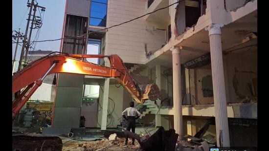 The demolition action by LDA in Indira Nagar area of the state capital. (Sourced)