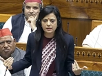 TMC MP Mahua Moitra in the Lok Sabha on Friday. (ANI) TMC MP Mahua Moitra in the Lok Sabha on Friday. (ANI)