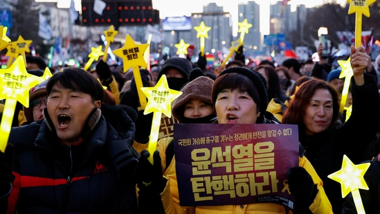 South Koreans held a rally recently, as President Yoon Suk Yeol declared to pass martial law. The protestors gathered with K-pop lights, which are traditionally seen in K-pop concerts but became a symbol of resistance at the recent demonstrations. Generally, the K-pop light sticks are used by K-pop fans in music concerts to support their favourite K-pop artist.(REUTERS/Kim Soo-hyeon)