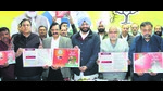 Union minister Ravneet Singh Bittu (centre) with other senior BJP leaders releasing the party’s manifesto for the MC elections in Ludhiana on Monday. (HT Photo) Union minister Ravneet Singh Bittu (centre) with other senior BJP leaders releasing the party’s manifesto for the MC elections in Ludhiana on Monday. (HT Photo)