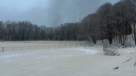 The mysterious snowfall was caused by a malfunction at a paper mill which released spent black liquor into the air.( @MENewsPhotog) The mysterious snowfall was caused by a malfunction at a paper mill which released spent black liquor into the air.( @MENewsPhotog)