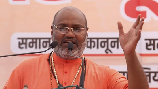 Priest Yati Narsinghanand at the 'Hindu Mahapanchayat'. (PTI) Priest Yati Narsinghanand at the 'Hindu Mahapanchayat'. (PTI)