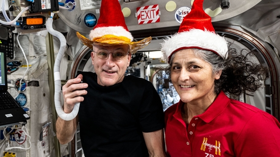 NASA shared a picture of veteran astronaut Sunita Williams wearing a Santa hat.(X/NASA_Johnson) NASA shared a picture of veteran astronaut Sunita Williams wearing a Santa hat.(X/NASA_Johnson)