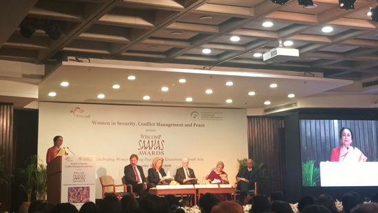 Meenakshi Gopinath, director, WISCOMP addressing the gathering during Saahas Awards 2024. (Aparajitha Nair) Meenakshi Gopinath, director, WISCOMP addressing the gathering during Saahas Awards 2024. (Aparajitha Nair)