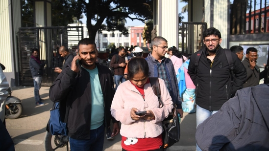 BPSC Assistant Engineer competitive exam Day 2 today. Candidates who appeared for the test coming out of Bankipur Girls High School in Patna. (Santosh Kumar)