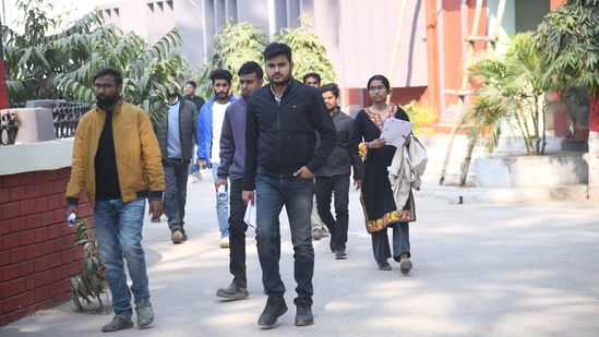 BPSC AE Day 2 written test held today. Candidates who appeared for the test coming out of Bankipur Girls High School in Patna. (Santosh Kumar)