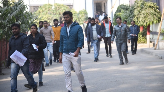 Aspirants coming out of Bankipur Girls High School in Patna where BPSC Assistant Engineer competitive exam was held. Today is second day of the exam. (Santosh Kumar)