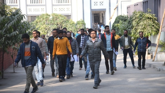Candidates coming out after appearing in the Assistant Engineer (Civil/Mechanical) Written Competition exam at Bankipur Girls High School in Patna. (Santosh Kumar)