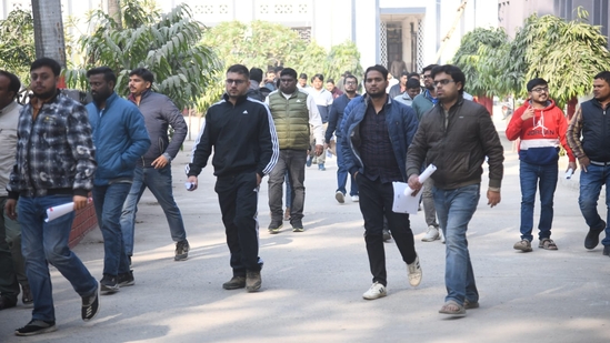 Candidates coming out of Bankipur Girls High School in Patna where Assistant Engineer (Civil/Mechanical) Written Competition exam Day 2 was held. (Santosh Kumar)