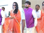 Badminton star PV Sindhu and entrepreneur Venkat Datta made a stylish debut as a married couple in Hyderabad.(Instagram) Badminton star PV Sindhu and entrepreneur Venkat Datta made a stylish debut as a married couple in Hyderabad.(Instagram)